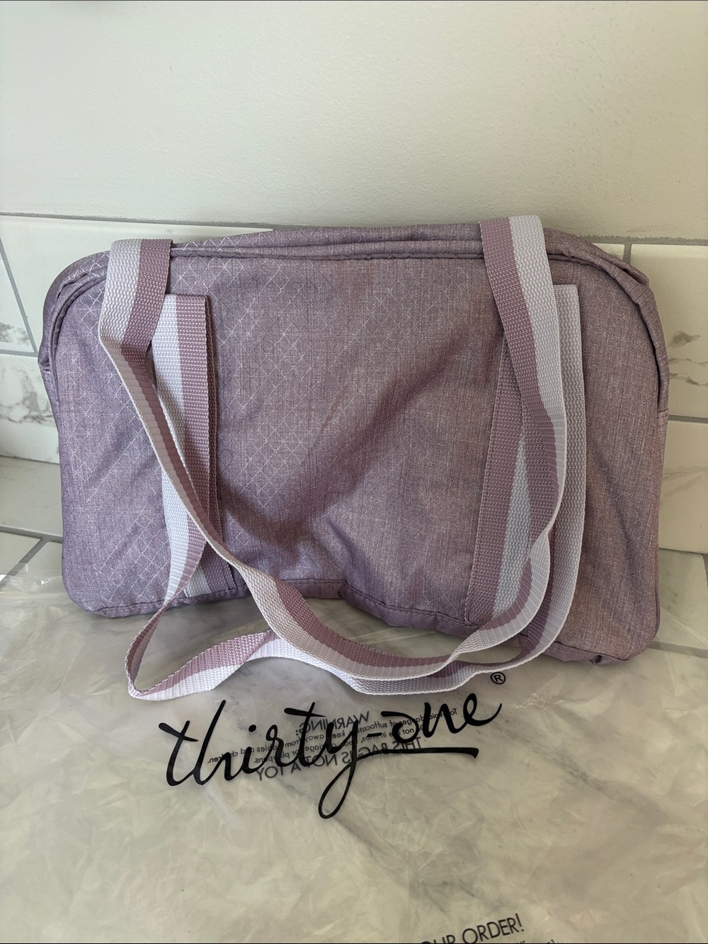 Thirty-One All Packed Mini Duffle Bag Purple Crosshatch - New in Bag - Picture 4 of 5